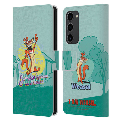 I Am Weasel. Graphics Jumping Iguana On A Stick Leather Book Wallet Case Cover For Samsung Galaxy S23+ 5G