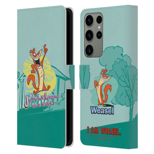 I Am Weasel. Graphics Jumping Iguana On A Stick Leather Book Wallet Case Cover For Samsung Galaxy S23 Ultra 5G