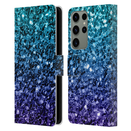 PLdesign Glitter Sparkles Aqua Blue Leather Book Wallet Case Cover For Samsung Galaxy S23 Ultra 5G