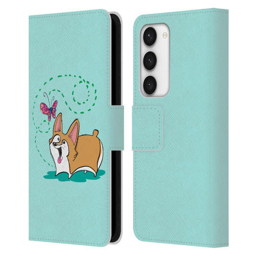 Grace Illustration Dogs Corgi Leather Book Wallet Case Cover For Samsung Galaxy S23 5G
