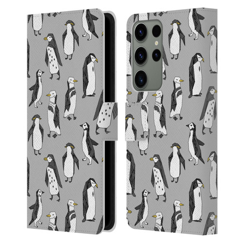 Andrea Lauren Design Birds Gray Penguins Leather Book Wallet Case Cover For Samsung Galaxy S23 Ultra 5G