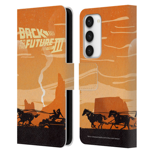 Back to the Future Movie III Car Silhouettes Car In Desert Leather Book Wallet Case Cover For Samsung Galaxy S23 5G