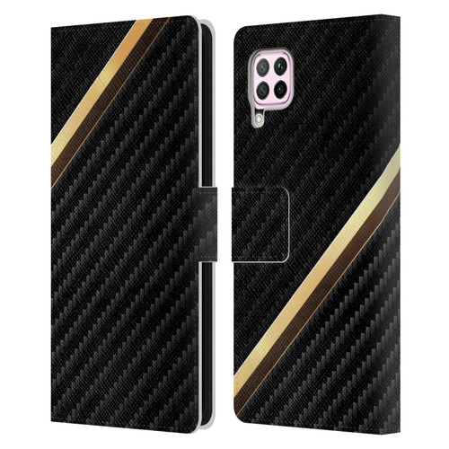 Alyn Spiller Carbon Fiber Gold Leather Book Wallet Case Cover For Huawei Nova 6 SE / P40 Lite