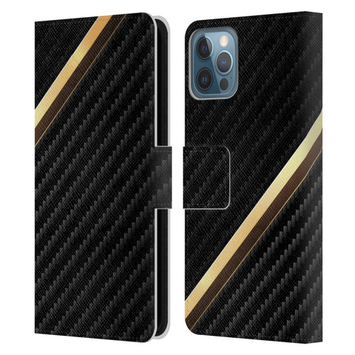 Alyn Spiller Carbon Fiber Gold Leather Book Wallet Case Cover For Apple iPhone 12 / iPhone 12 Pro