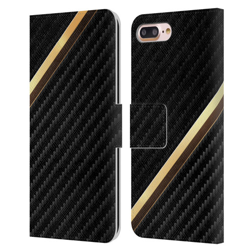 Alyn Spiller Carbon Fiber Gold Leather Book Wallet Case Cover For Apple iPhone 7 Plus / iPhone 8 Plus