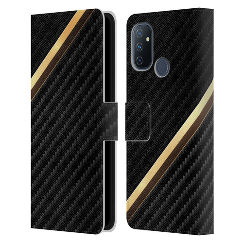 Alyn Spiller Carbon Fiber Gold Leather Book Wallet Case Cover For OnePlus Nord N100