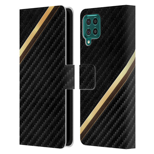 Alyn Spiller Carbon Fiber Gold Leather Book Wallet Case Cover For Samsung Galaxy F62 (2021)