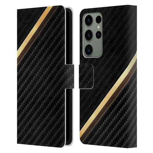 Alyn Spiller Carbon Fiber Gold Leather Book Wallet Case Cover For Samsung Galaxy S23 Ultra 5G