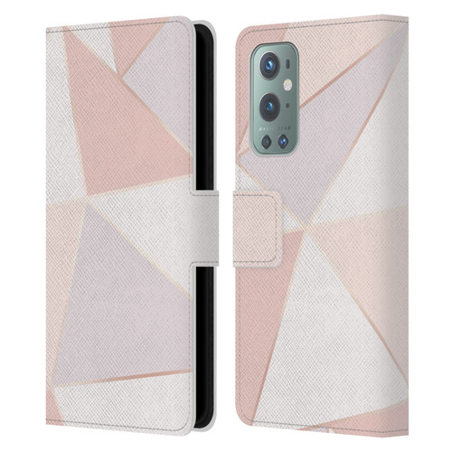 Alyn Spiller Rose Gold Geometry Leather Book Wallet Case Cover For OnePlus 9