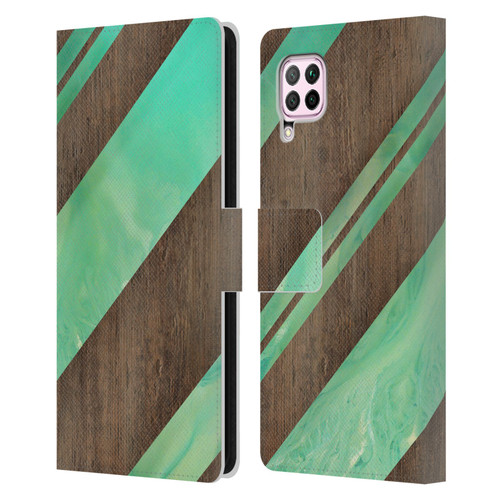Alyn Spiller Wood & Resin Diagonal Stripes Leather Book Wallet Case Cover For Huawei Nova 6 SE / P40 Lite