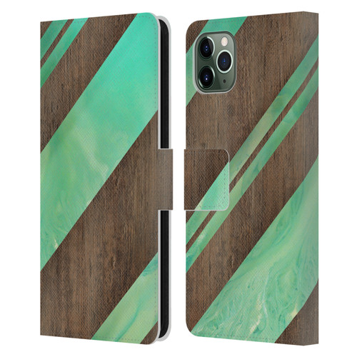 Alyn Spiller Wood & Resin Diagonal Stripes Leather Book Wallet Case Cover For Apple iPhone 11 Pro Max