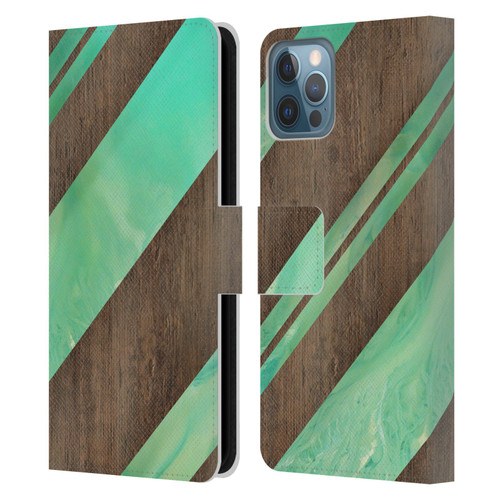 Alyn Spiller Wood & Resin Diagonal Stripes Leather Book Wallet Case Cover For Apple iPhone 12 / iPhone 12 Pro