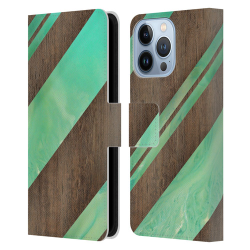 Alyn Spiller Wood & Resin Diagonal Stripes Leather Book Wallet Case Cover For Apple iPhone 13 Pro