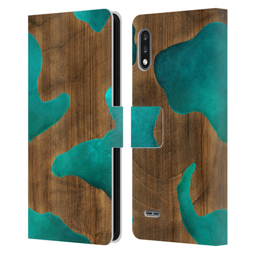 Alyn Spiller Wood & Resin Aqua Leather Book Wallet Case Cover For LG K22