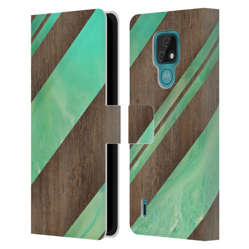 Alyn Spiller Wood & Resin Diagonal Stripes Leather Book Wallet Case Cover For Motorola Moto E7
