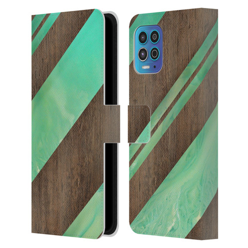 Alyn Spiller Wood & Resin Diagonal Stripes Leather Book Wallet Case Cover For Motorola Moto G100