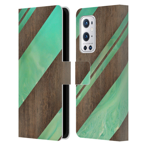 Alyn Spiller Wood & Resin Diagonal Stripes Leather Book Wallet Case Cover For OnePlus 9 Pro