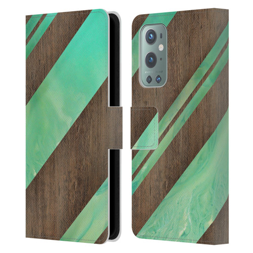 Alyn Spiller Wood & Resin Diagonal Stripes Leather Book Wallet Case Cover For OnePlus 9