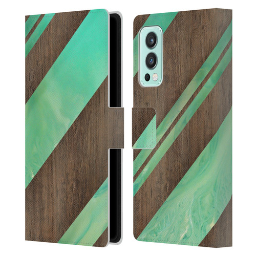 Alyn Spiller Wood & Resin Diagonal Stripes Leather Book Wallet Case Cover For OnePlus Nord 2 5G