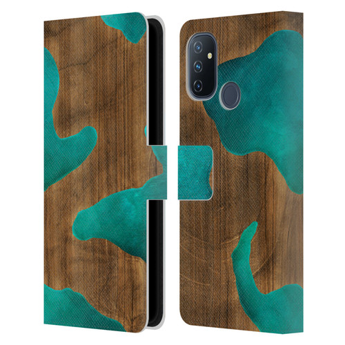 Alyn Spiller Wood & Resin Aqua Leather Book Wallet Case Cover For OnePlus Nord N100