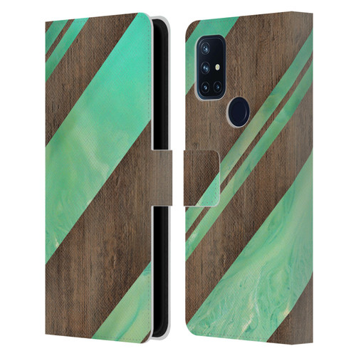 Alyn Spiller Wood & Resin Diagonal Stripes Leather Book Wallet Case Cover For OnePlus Nord N10 5G