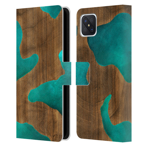 Alyn Spiller Wood & Resin Aqua Leather Book Wallet Case Cover For OPPO Reno4 Z 5G