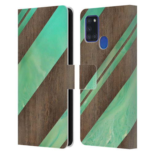 Alyn Spiller Wood & Resin Diagonal Stripes Leather Book Wallet Case Cover For Samsung Galaxy A21s (2020)