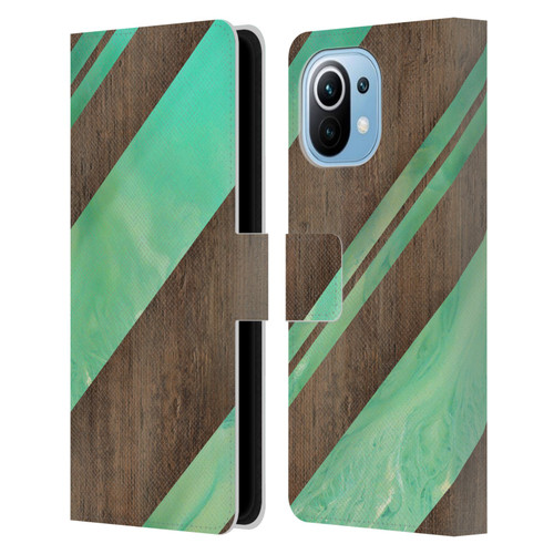 Alyn Spiller Wood & Resin Diagonal Stripes Leather Book Wallet Case Cover For Xiaomi Mi 11