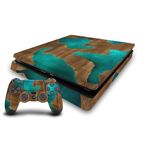 Alyn Spiller Art Mix Wood and Resin Aqua Vinyl Sticker Skin Decal Cover for Sony PS4 Slim Console & Controller