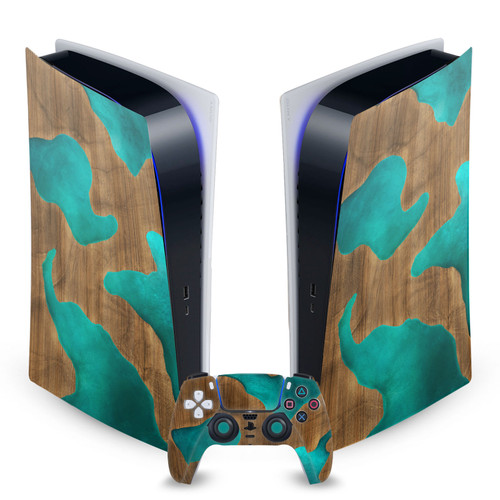 Alyn Spiller Art Mix Wood and Resin Aqua Vinyl Sticker Skin Decal Cover for Sony PS5 Digital Edition Bundle