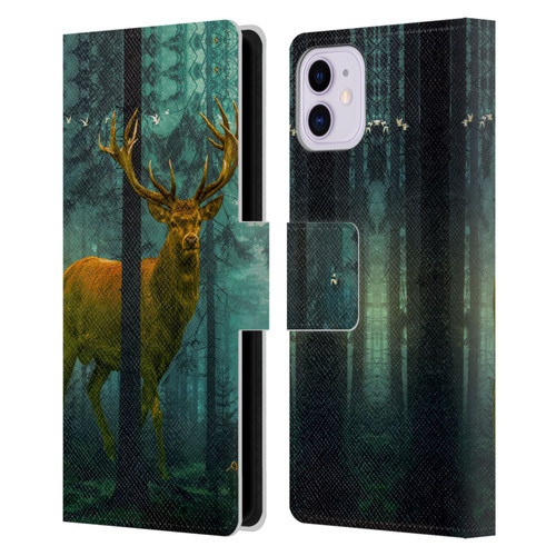 Dave Loblaw Animals Giant Forest Deer Leather Book Wallet Case Cover For Apple iPhone 11