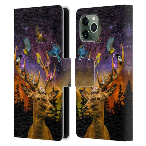 Dave Loblaw Animals Deer and Birds Leather Book Wallet Case Cover For Apple iPhone 11 Pro
