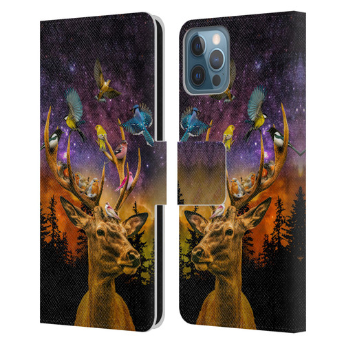 Dave Loblaw Animals Deer and Birds Leather Book Wallet Case Cover For Apple iPhone 12 / iPhone 12 Pro
