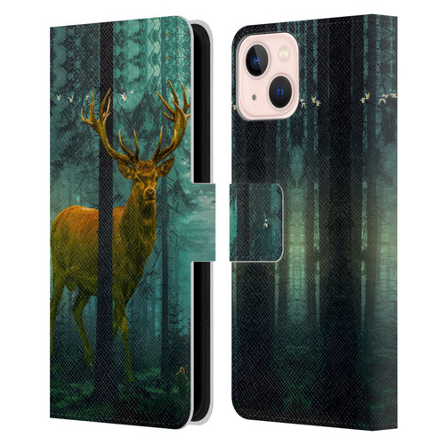 Dave Loblaw Animals Giant Forest Deer Leather Book Wallet Case Cover For Apple iPhone 13