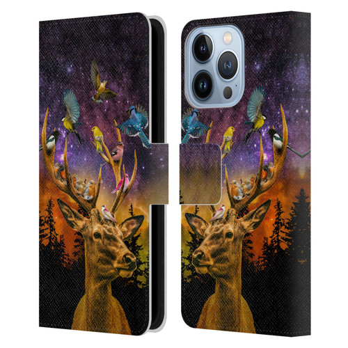 Dave Loblaw Animals Deer and Birds Leather Book Wallet Case Cover For Apple iPhone 13 Pro