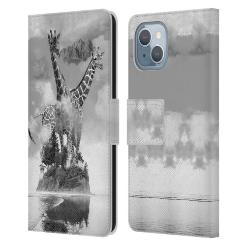 Dave Loblaw Animals Giraffe In The Mist Leather Book Wallet Case Cover For Apple iPhone 14