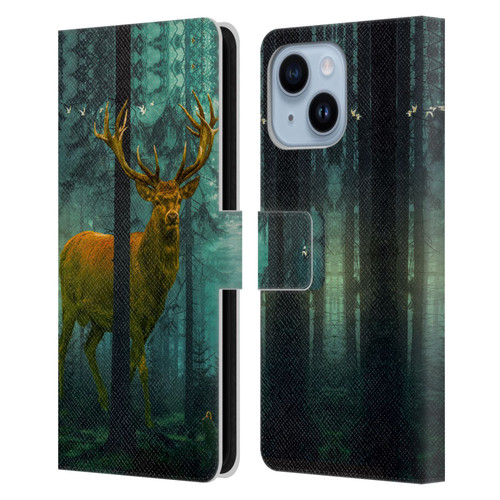 Dave Loblaw Animals Giant Forest Deer Leather Book Wallet Case Cover For Apple iPhone 14 Plus