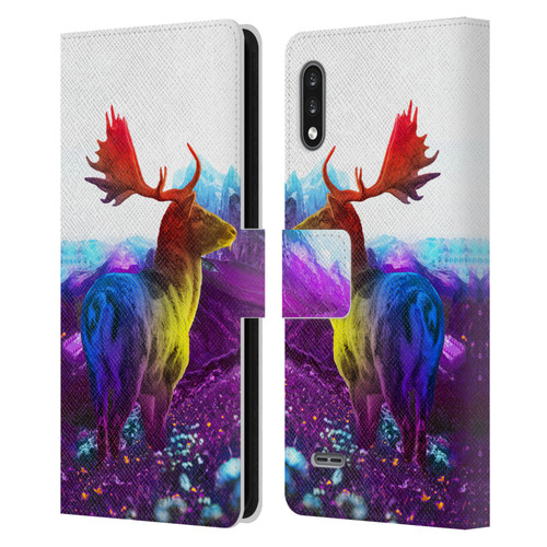 Dave Loblaw Animals Purple Mountain Deer Leather Book Wallet Case Cover For LG K22