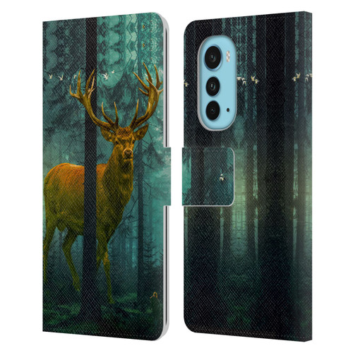 Dave Loblaw Animals Giant Forest Deer Leather Book Wallet Case Cover For Motorola Edge (2022)