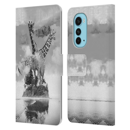 Dave Loblaw Animals Giraffe In The Mist Leather Book Wallet Case Cover For Motorola Edge (2022)