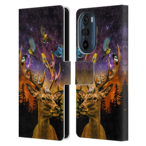 Dave Loblaw Animals Deer and Birds Leather Book Wallet Case Cover For Motorola Edge 30