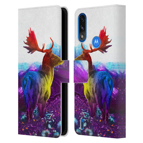 Dave Loblaw Animals Purple Mountain Deer Leather Book Wallet Case Cover For Motorola Moto E7 Power / Moto E7i Power