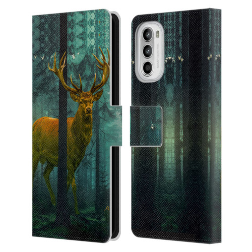 Dave Loblaw Animals Giant Forest Deer Leather Book Wallet Case Cover For Motorola Moto G52