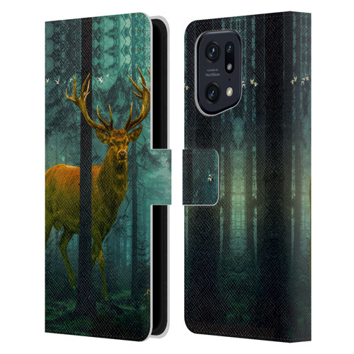 Dave Loblaw Animals Giant Forest Deer Leather Book Wallet Case Cover For OPPO Find X5 Pro
