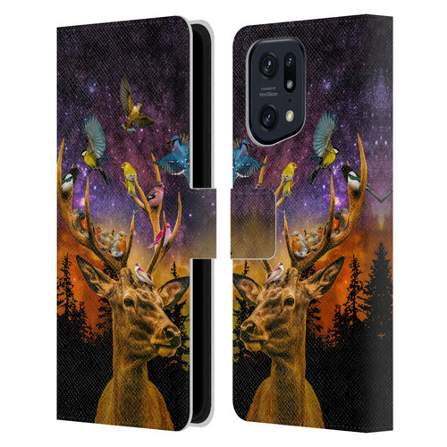 Dave Loblaw Animals Deer and Birds Leather Book Wallet Case Cover For OPPO Find X5 Pro