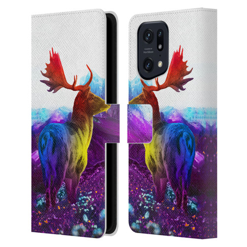 Dave Loblaw Animals Purple Mountain Deer Leather Book Wallet Case Cover For OPPO Find X5 Pro