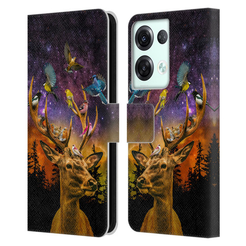Dave Loblaw Animals Deer and Birds Leather Book Wallet Case Cover For OPPO Reno8 Pro