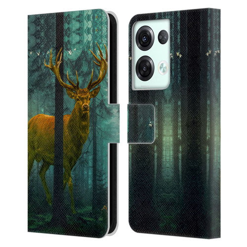 Dave Loblaw Animals Giant Forest Deer Leather Book Wallet Case Cover For OPPO Reno8 Pro