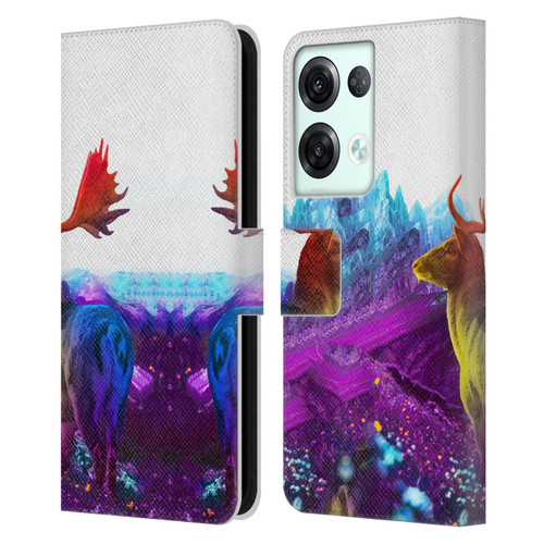 Dave Loblaw Animals Purple Mountain Deer Leather Book Wallet Case Cover For OPPO Reno8 Pro