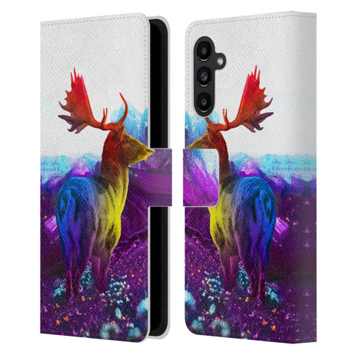 Dave Loblaw Animals Purple Mountain Deer Leather Book Wallet Case Cover For Samsung Galaxy A13 5G (2021)